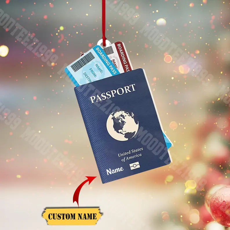 Passport Travel Christmas Ornament, Honeymoon Vacation Custom Passport Ornament, Travel Adventures Ornament, Gift for Traveler, Travel Lover