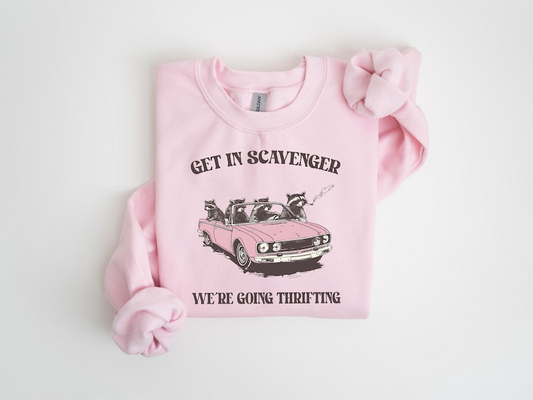 Get in Scavenger We’re Going Thrifting Sweatshirt, Funny Raccoon T-Shirt, Thrift Lover Shirt, Raccoon Shirt, Thrifting Shirt for Women, Gift