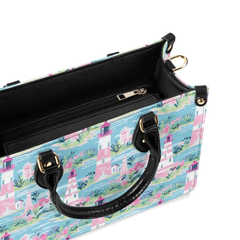 Preppy Lighthouse Ladies handbag, Nautical Handbag, Summer Beach Purse, Vacation handbag, Summer Handbag, Faux Leather Purse, Gift for her
