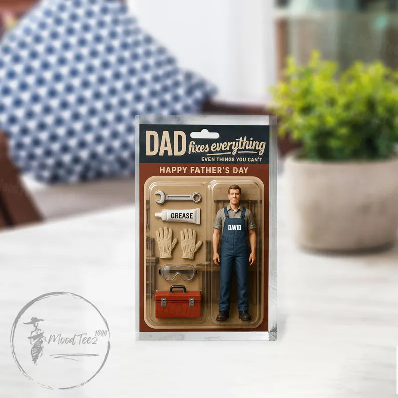 Dad Fixes Everything – Personalized Acrylic Block for Father's Day, Custom Handyman Gift with Dad Name, Toolbox & Repair Tools