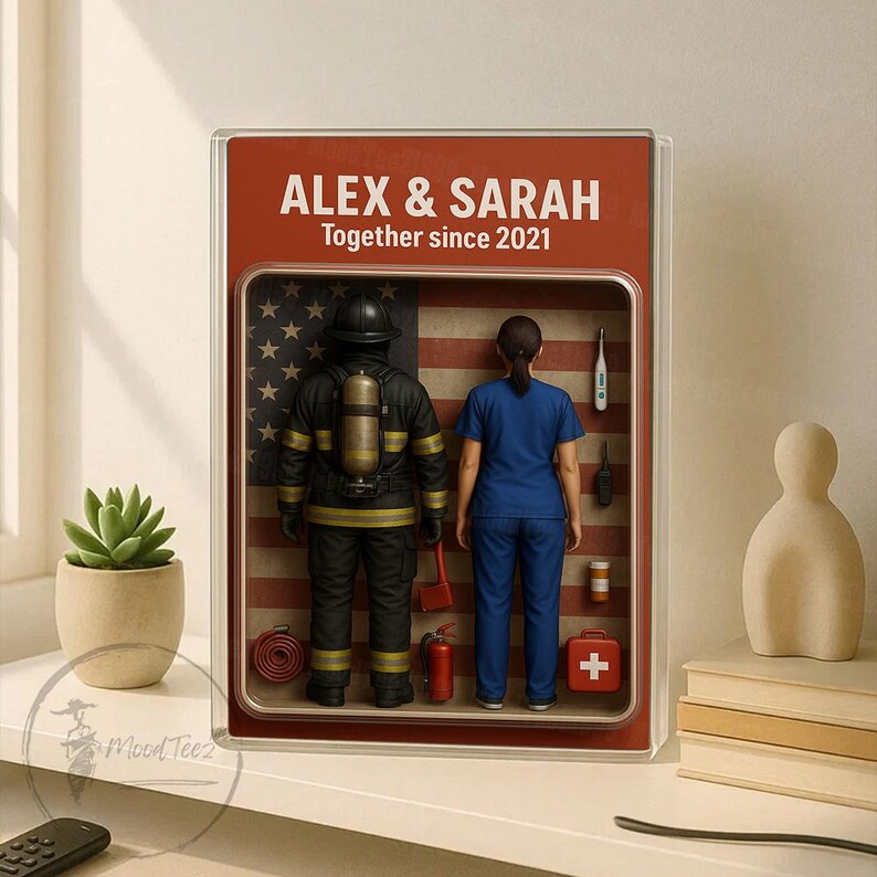 Couple Toy Box Figures Style Personalized Acrylic Block Plaque, Acrylic Block Plaque, Mother's Day Gift Firefighter & Nurse,husband and wife