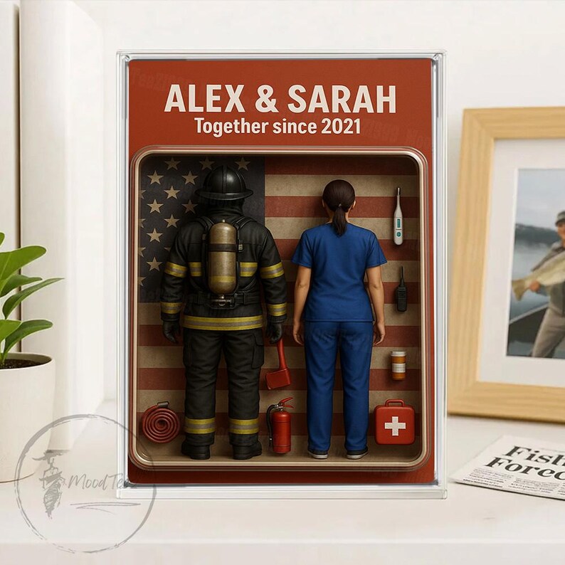 Couple Toy Box Figures Style Personalized Acrylic Block Plaque, Acrylic Block Plaque, Mother's Day Gift Firefighter & Nurse,husband and wife