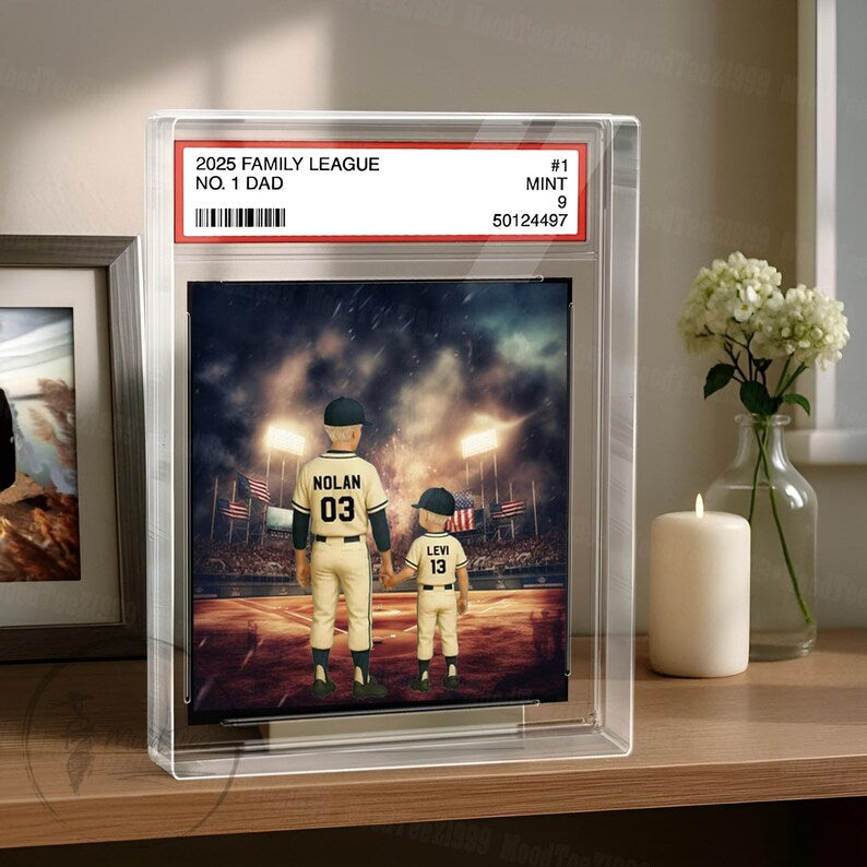 Baseball No. 1 Dad Grandpa Man & Kids Trading Card Style Personalized Acrylic Block Plaque, Father's Day Gift for Baseball Dad, Husband 02