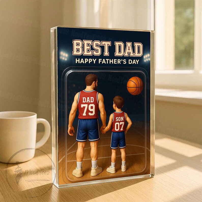 Basketball Dad Personalized Trading Card Acrylic Block Plaque, Custom Father's Day Gift from Kid, Sport Dad Keepsake, Dad & KidS Decor 1