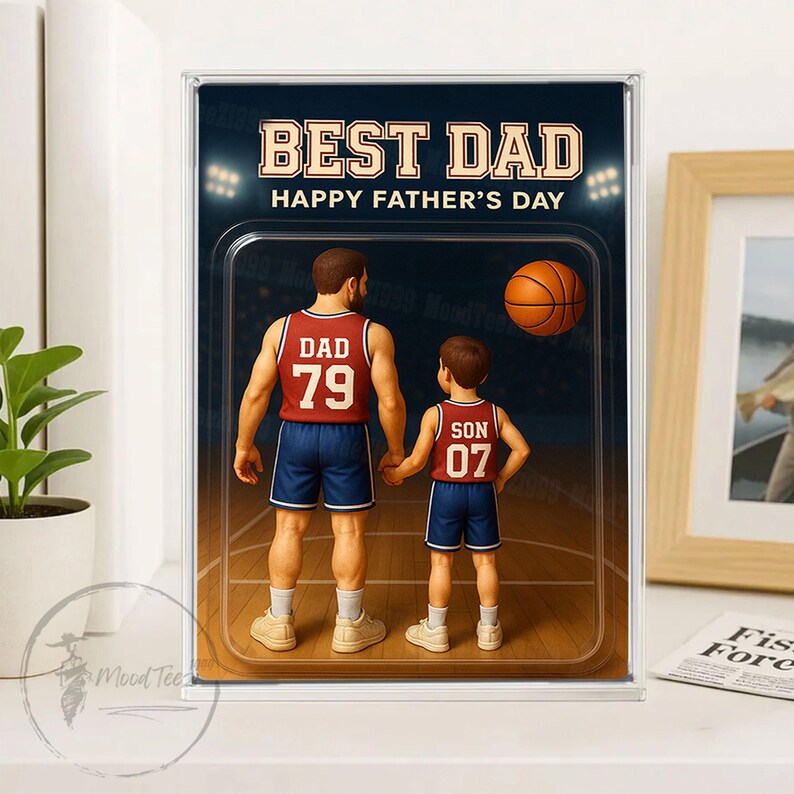 Basketball Dad Personalized Trading Card Acrylic Block Plaque, Custom Father's Day Gift from Kid, Sport Dad Keepsake, Dad & KidS Decor 1