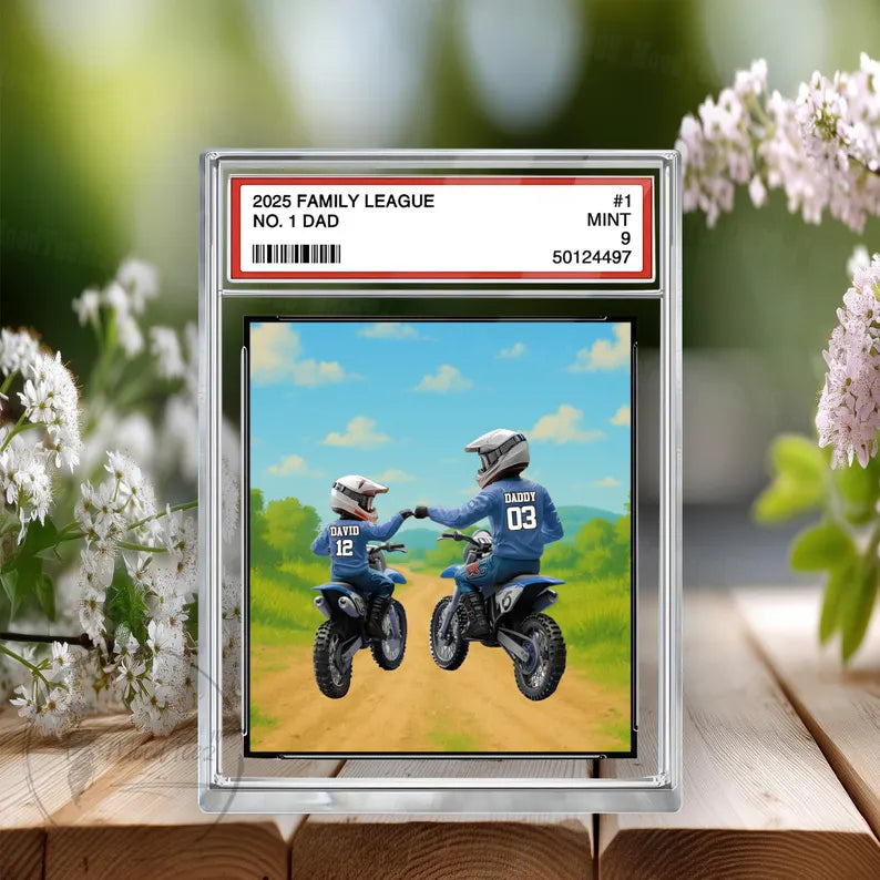 Motocross No.1 Dad Grandpa Man&Kids Trading Card Style Personalized Acrylic Block,Fathers Day Gift for Motocross Dad,Husband,Motorcycle Gift