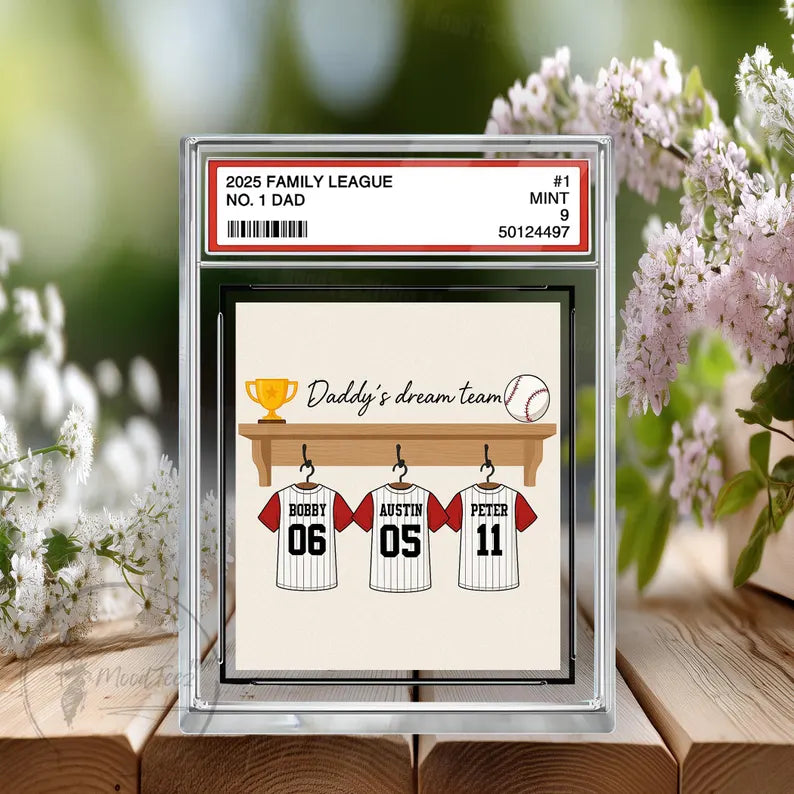Baseball No. 1 Dad Grandpa Man & Kids Trading Card Style Personalized Acrylic Block Plaque, Father's Day Gift for Baseball Dad, Husband