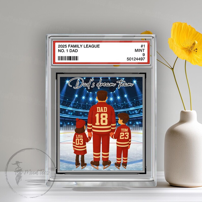 Hockey No. 1 Dad Personalized Trading Card Acrylic Block Plaque, Custom Father's Day Gift from Kid, Sport Dad Keepsake, Dad & KidS Decor