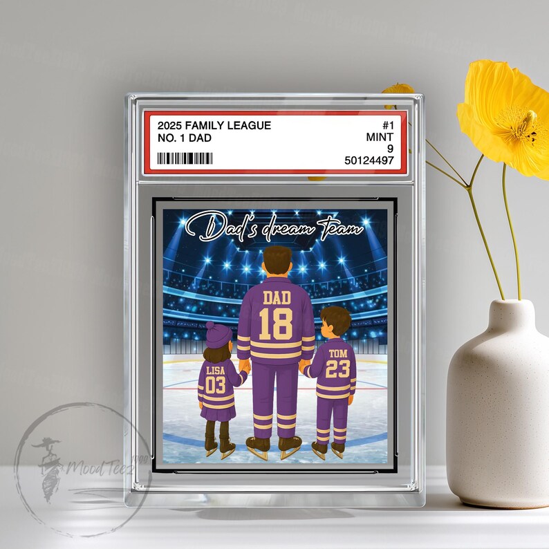 Hockey No. 1 Dad Personalized Trading Card Acrylic Block Plaque, Custom Father's Day Gift from Kid, Sport Dad Keepsake, Dad & KidS Decor