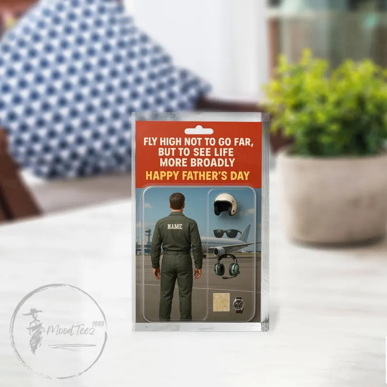 Custom Pilot Action Figure Acrylic Block For Dad, A Unique Father's Day Gift Honoring His Love For Flight, Adventure,And Life’s Broader View