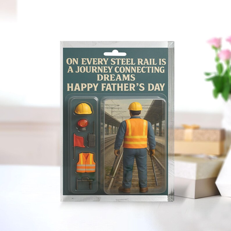 Personalized Railroad Dad Acrylic Block – Father’s Day Gift for Railway Worker | Steel Rail Journey Display Keepsake for Engineer