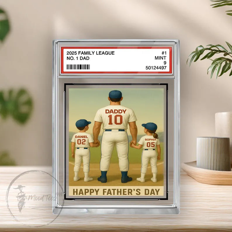 Baseball No. 1 Dad Grandpa Man & Kids Trading Card Style Personalized Acrylic Block Plaque, Father's Day Gift for Baseball Dad, Husband