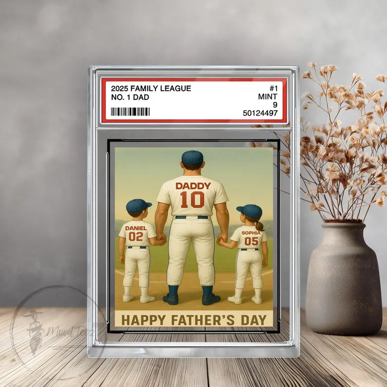 Baseball No. 1 Dad Grandpa Man & Kids Trading Card Style Personalized Acrylic Block Plaque, Father's Day Gift for Baseball Dad, Husband