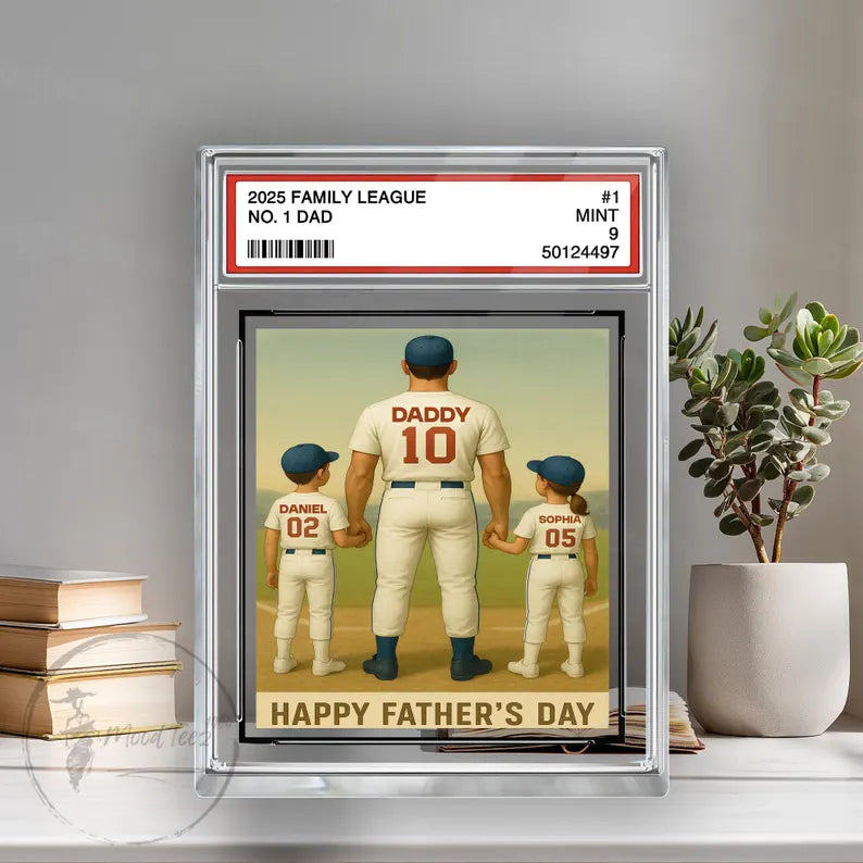 Baseball No. 1 Dad Grandpa Man & Kids Trading Card Style Personalized Acrylic Block Plaque, Father's Day Gift for Baseball Dad, Husband