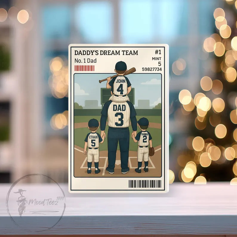 Baseball No. 1 Dad Grandpa Man & Kids Trading Card Style Personalized Acrylic Block Plaque, Father's Day Gift for Baseball Dad, Husband