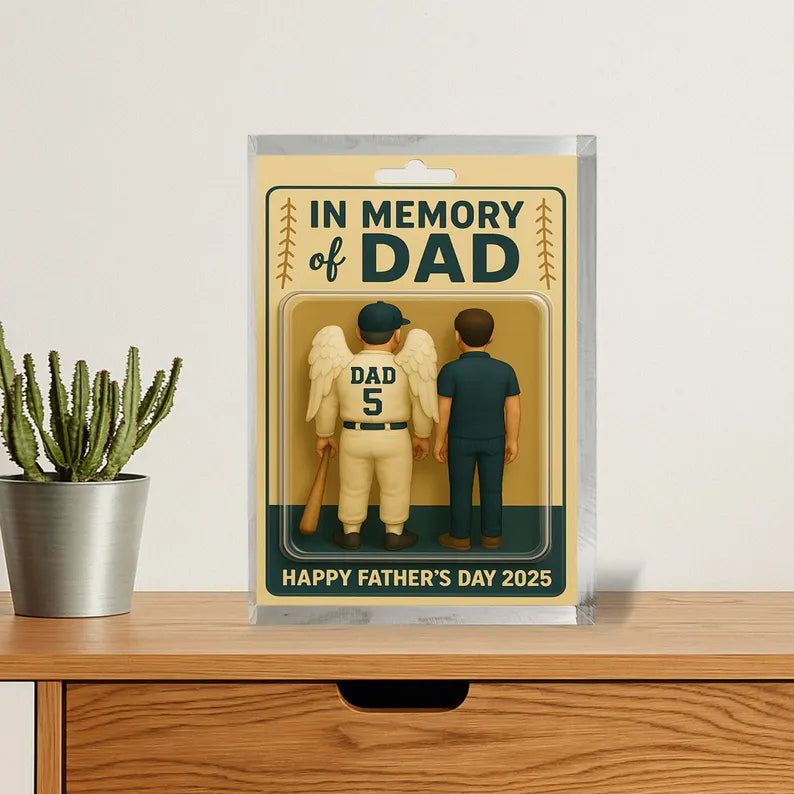 Personalized Memorial Father’s Day Gift – In Memory of Dad Acrylic Block – Custom Remembrance Keepsake from Son – Baseball Tribute for Dad