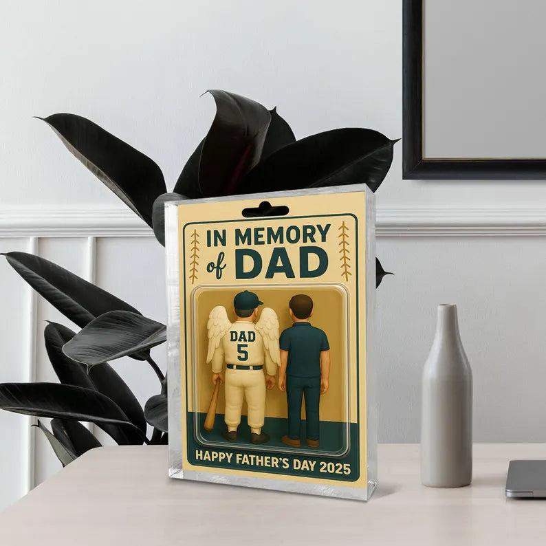Personalized Memorial Father’s Day Gift – In Memory of Dad Acrylic Block – Custom Remembrance Keepsake from Son – Baseball Tribute for Dad