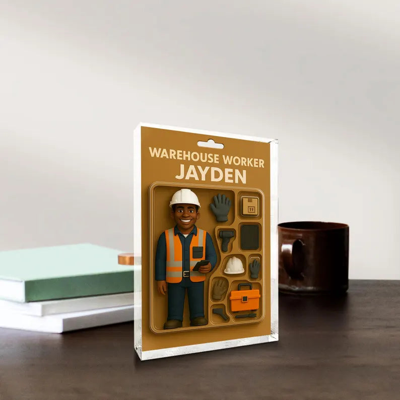 Personalized Gift for Warehouse Worker –Custom Acrylic Block with Name – Unique Figurine Keepsake for Dad, Husband, or Coworker Appreciation