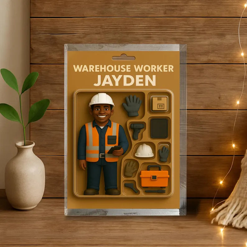 Personalized Gift for Warehouse Worker –Custom Acrylic Block with Name – Unique Figurine Keepsake for Dad, Husband, or Coworker Appreciation