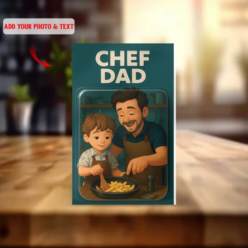 Personalized Chef Dad Acrylic Block – Custom Cooking Scene with Kid – Father’s Day Gift from Son or Daughter, Add Photo & Text