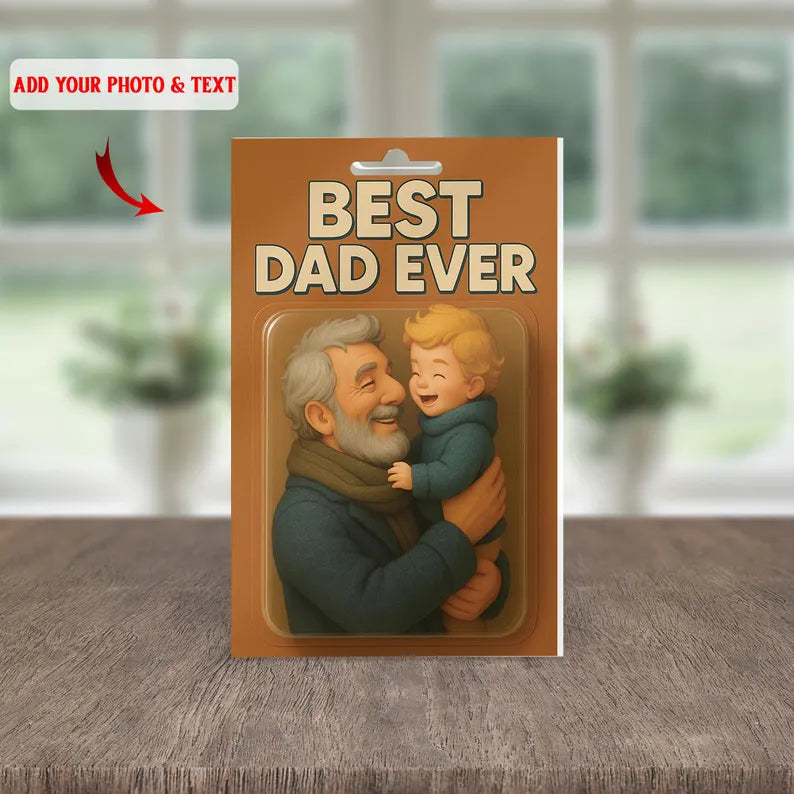 Personalized Best Dad Ever Acrylic Block – Custom Hug Scene with Child – Unique Father’s Day or Birthday Gift, Add Your Photo & Text
