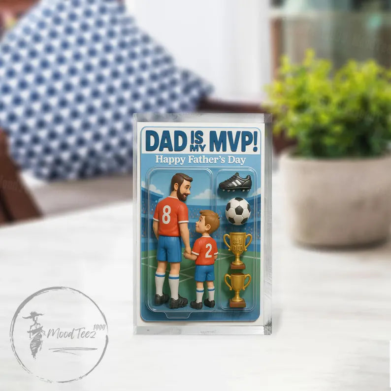 Personalized Soccer Dad Gift – Custom Acrylic Block for Father's Day, MVP Dad with Kid Name & Jersey Number, Football Dad Present