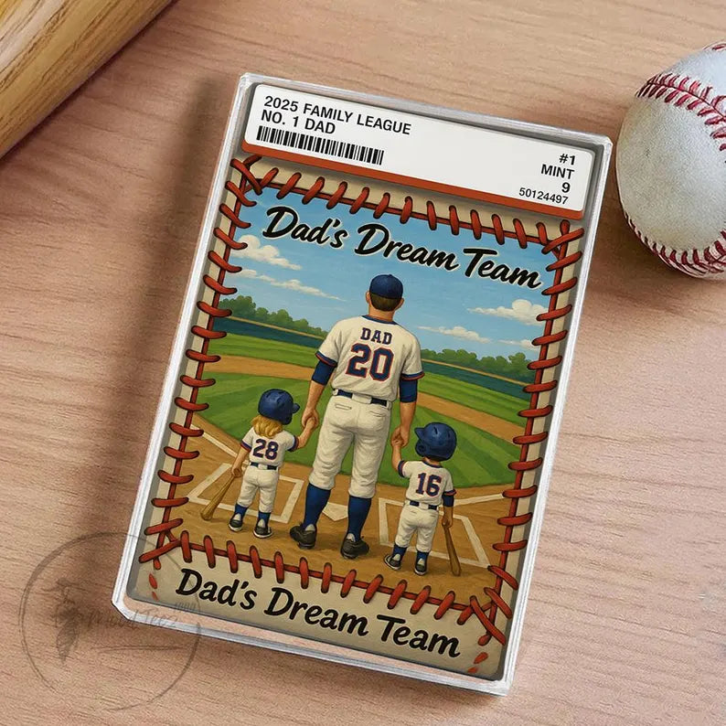 Personalized Baseball Dad Trading Card Theme Acrylic Block – Father's Day Gift from Kids – Custom Sports Keepsake – Dad's Dream Team Display