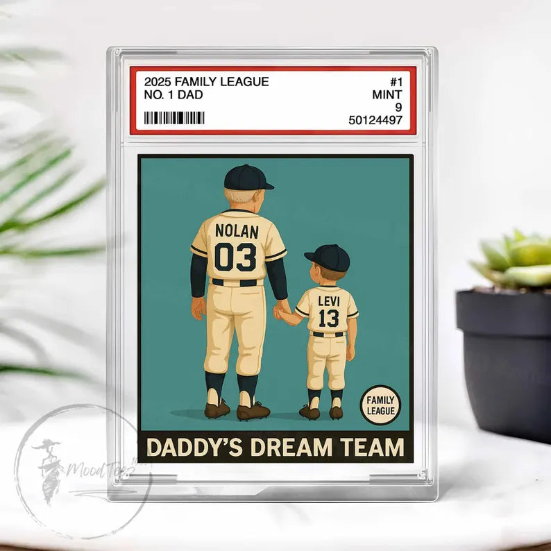 Custom Baseball No. 1 Dad Grandpa Man & Kids Trading Card Style Personalized Acrylic Block Plaque Father's Day Gift for Baseball Lovers