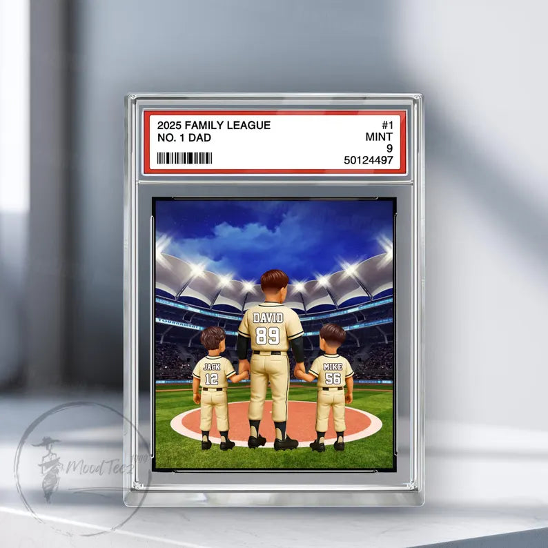 Baseball No. 1 Dad Grandpa Man & Kids Trading Card Style Personalized Acrylic Block Plaque, 08 Father's Day Gift for Baseball Dad, Husband 08