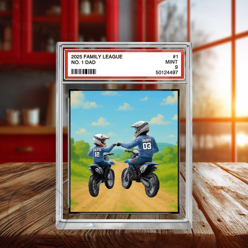 Motocross No.1 Dad Grandpa Man&Kids Trading Card Style Personalized Acrylic Block,Fathers Day Gift for Motocross Dad,Husband,Motorcycle Gift