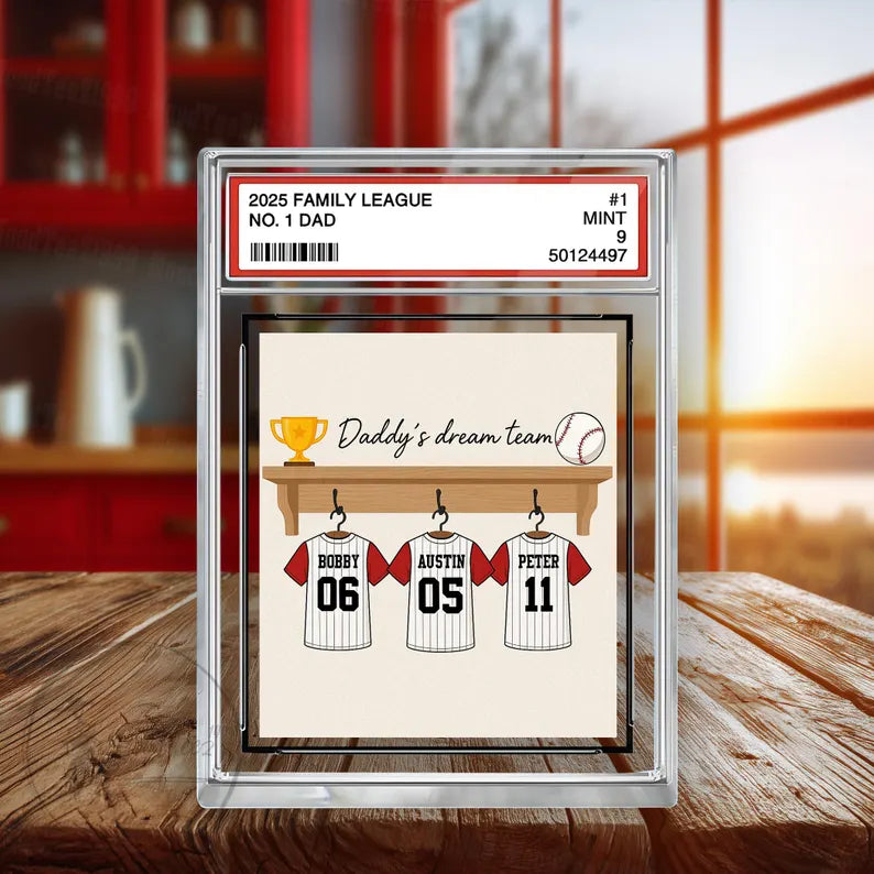 Baseball No. 1 Dad Grandpa Man & Kids Trading Card Style Personalized Acrylic Block Plaque, Father's Day Gift for Baseball Dad, Husband