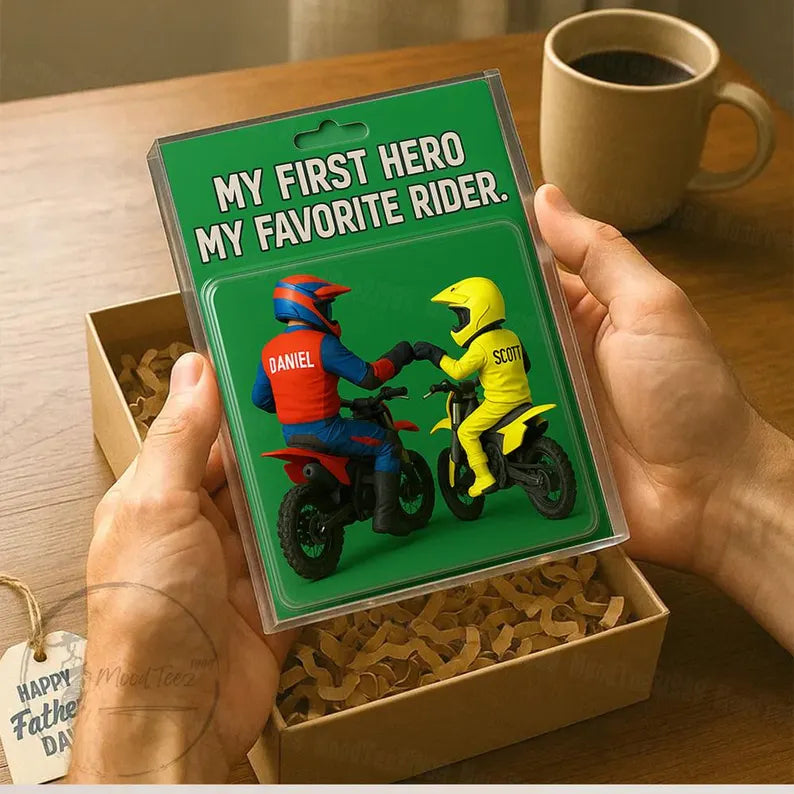 Personalized Dad and Son Motocross, Custom Gift For Dad Action Figure Acrylic Block, Best Dad Gift, Gift For Dad, Motorcycle Gift