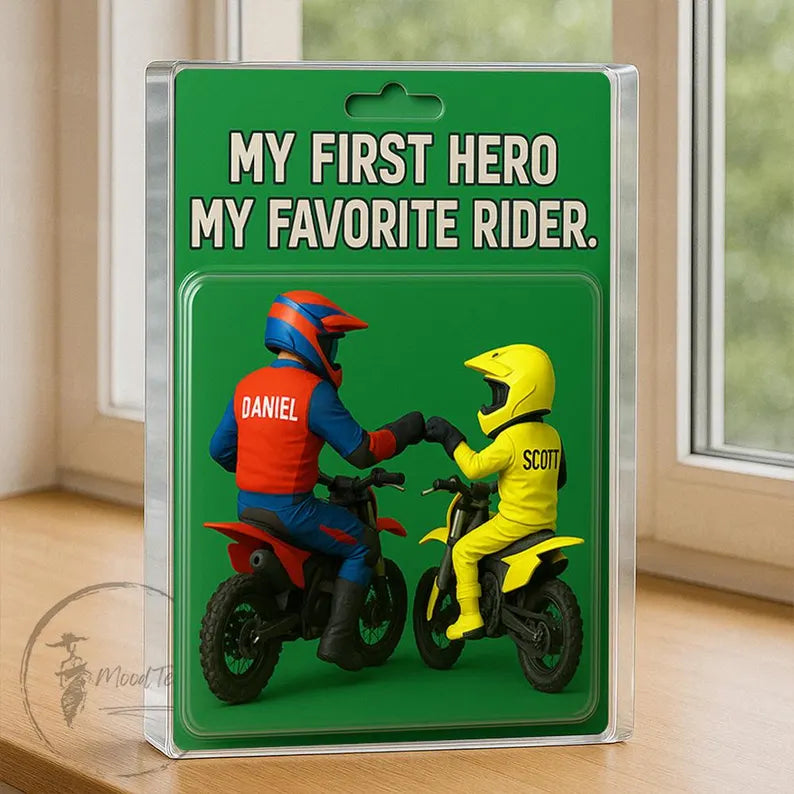 Personalized Dad and Son Motocross, Custom Gift For Dad Action Figure Acrylic Block, Best Dad Gift, Gift For Dad, Motorcycle Gift
