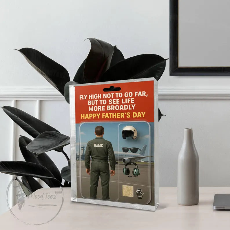 Custom Pilot Action Figure Acrylic Block For Dad, A Unique Father's Day Gift Honoring His Love For Flight, Adventure,And Life’s Broader View