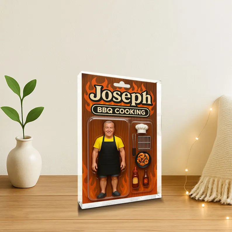 Personalized BBQ Chef Gift for Dad – Custom Acrylic Block with Name – Funny Grill Master Keepsake – Father’s Day or Birthday Gift Idea