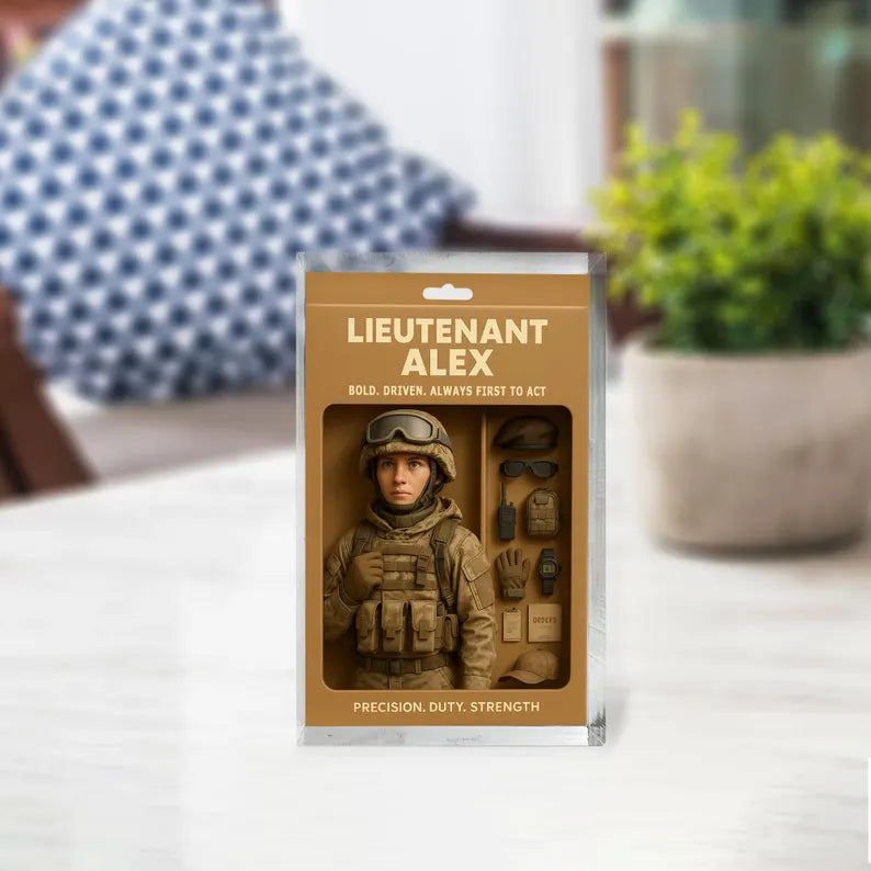 Personalized Military Acrylic Block – Custom Army Figure Gift for Him – Honor, Duty, Strength – Unique Decor for Veterans or Soldiers