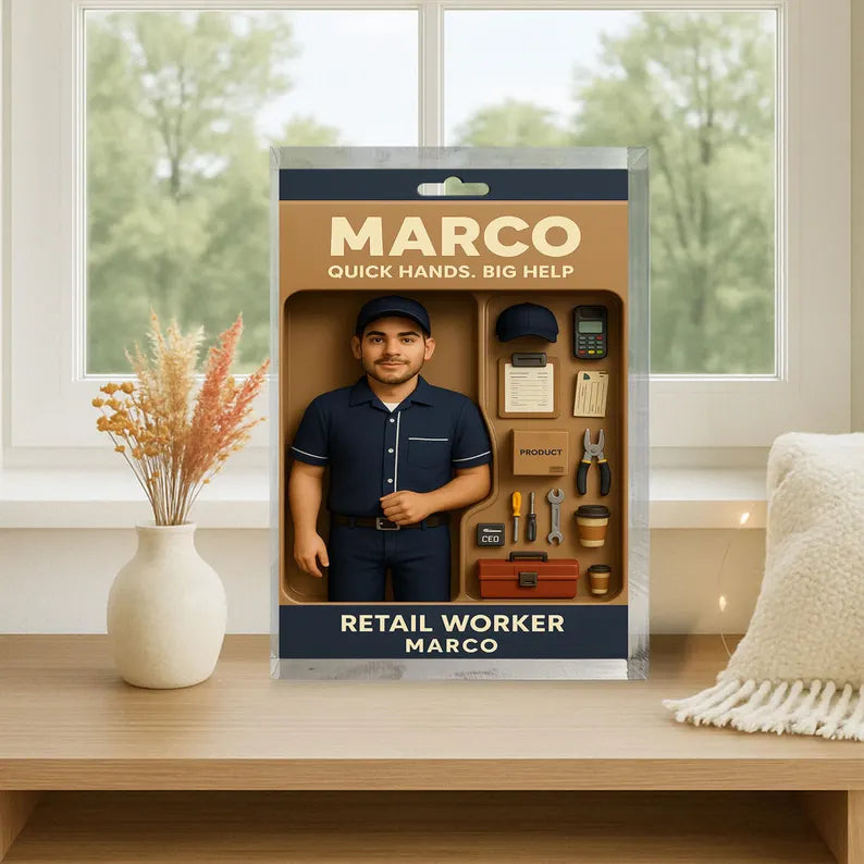 Personalized Retail Worker Gift – Custom Acrylic Block Honoring Store Staff & Team Members – Appreciation Display for Frontline Heroes