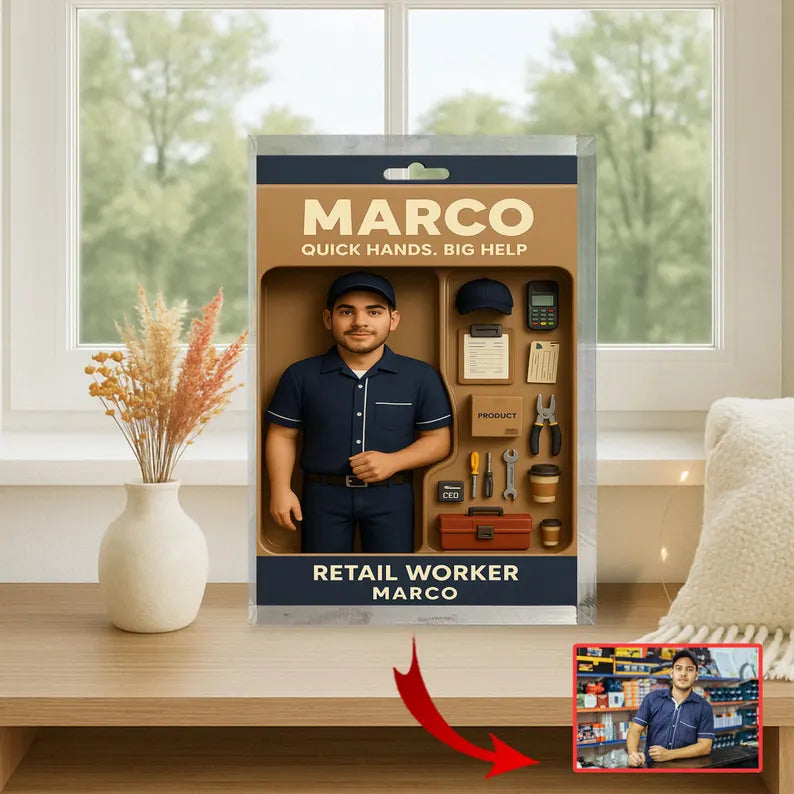 Personalized Retail Worker Gift – Custom Acrylic Block Honoring Store Staff & Team Members – Appreciation Display for Frontline Heroes