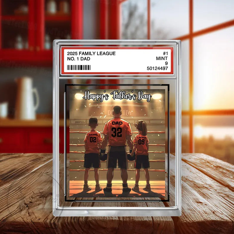 Boxing No. 1 Dad Personalized Trading Card Acrylic Block Plaque, Custom Father's Day Gift from Kid, Sport Dad Keepsake, Dad & KidS Decor