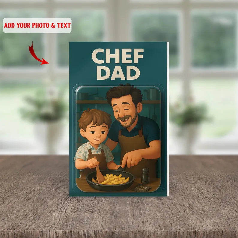 Personalized Chef Dad Acrylic Block – Custom Cooking Scene with Kid – Father’s Day Gift from Son or Daughter, Add Photo & Text