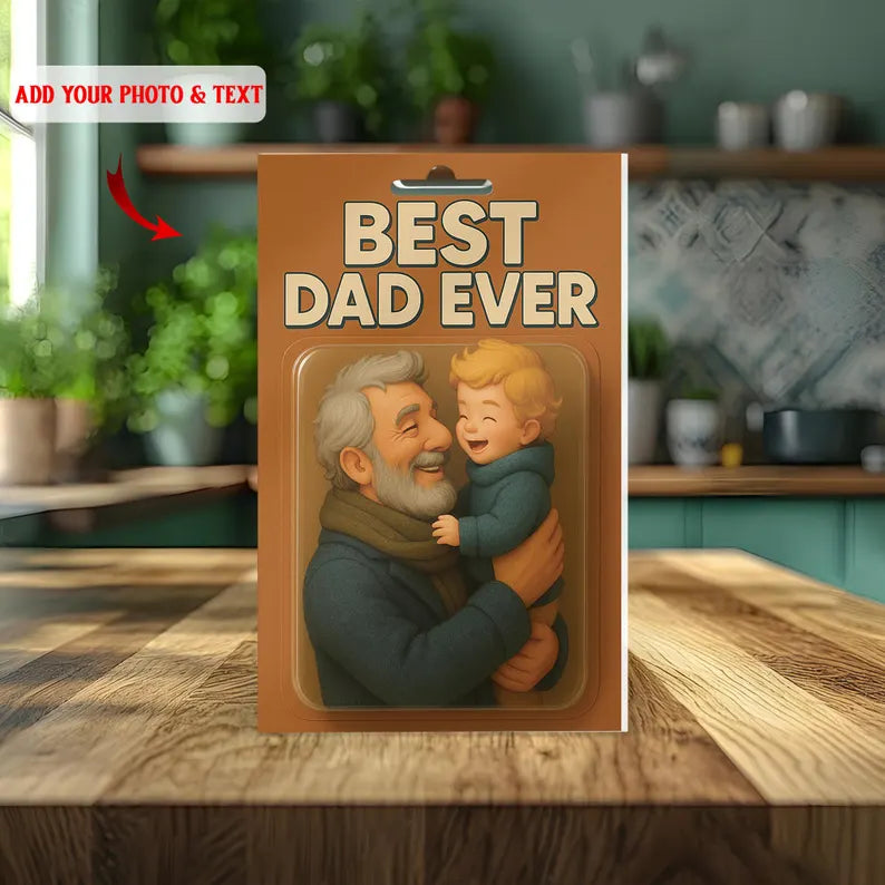 Personalized Best Dad Ever Acrylic Block – Custom Hug Scene with Child – Unique Father’s Day or Birthday Gift, Add Your Photo & Text