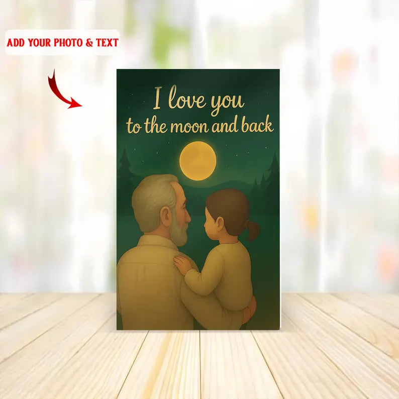Personalized I Love You to the Moon and Back Acrylic Block – Custom Starry Night Scene with Grandpa and Child – Add Your Photo & Text