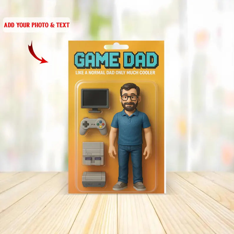 Personalized Game Dad Acrylic Block – Retro Gamer Figurine with Console, Controller & Screen – Fun Father’s Day or Birthday Gift for Dad