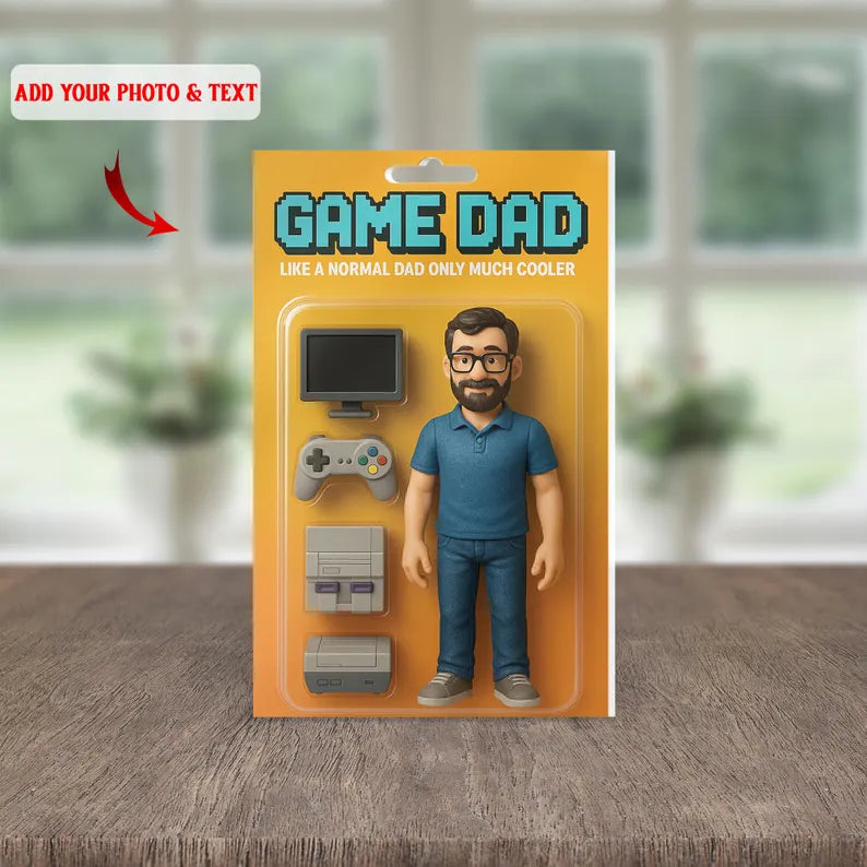 Personalized Game Dad Acrylic Block – Retro Gamer Figurine with Console, Controller & Screen – Fun Father’s Day or Birthday Gift for Dad