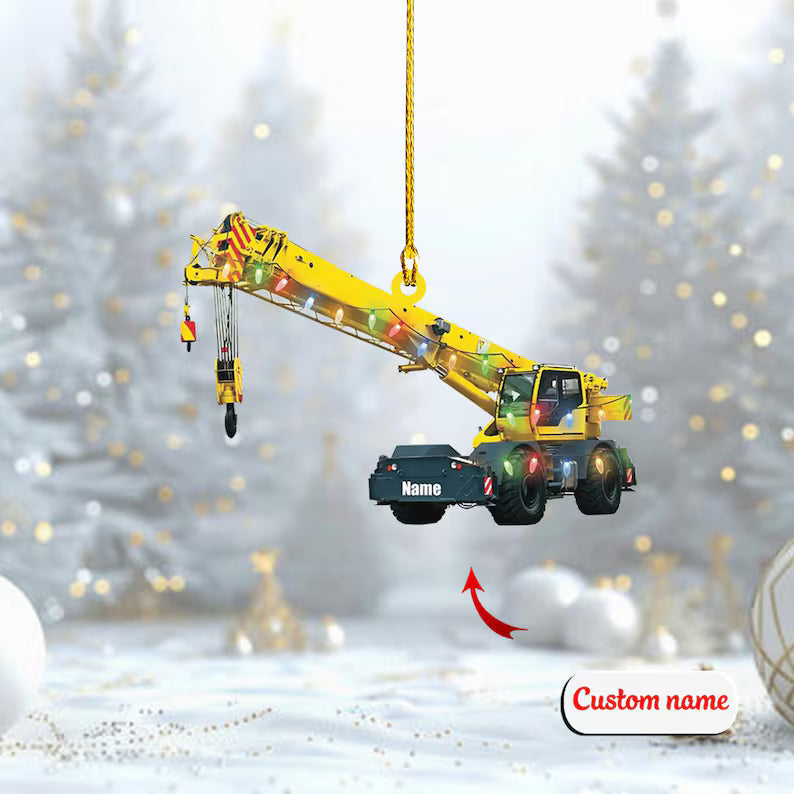 Custom Crane Truck Ornament, Personalized Construction Christmas Decoration, Unique Builder Holiday Gift, Heavy Equipment Operator Ornament