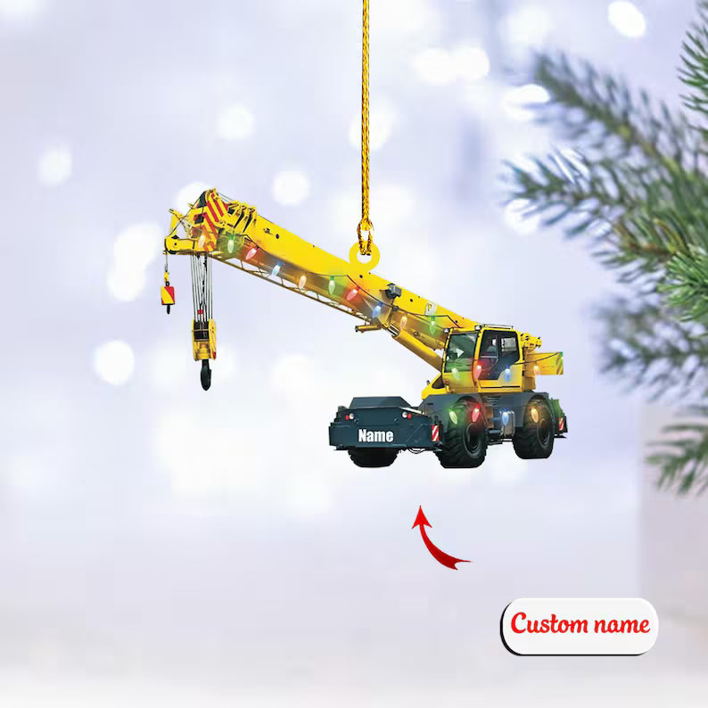 Custom Crane Truck Ornament, Personalized Construction Christmas Decoration, Unique Builder Holiday Gift, Heavy Equipment Operator Ornament