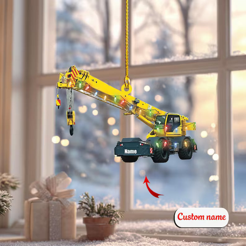 Custom Crane Truck Ornament, Personalized Construction Christmas Decoration, Unique Builder Holiday Gift, Heavy Equipment Operator Ornament