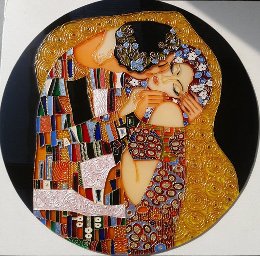 Wedding gift Large Wall clock or Stained glass round panel The Kiss Gustav Klimt Unique gift