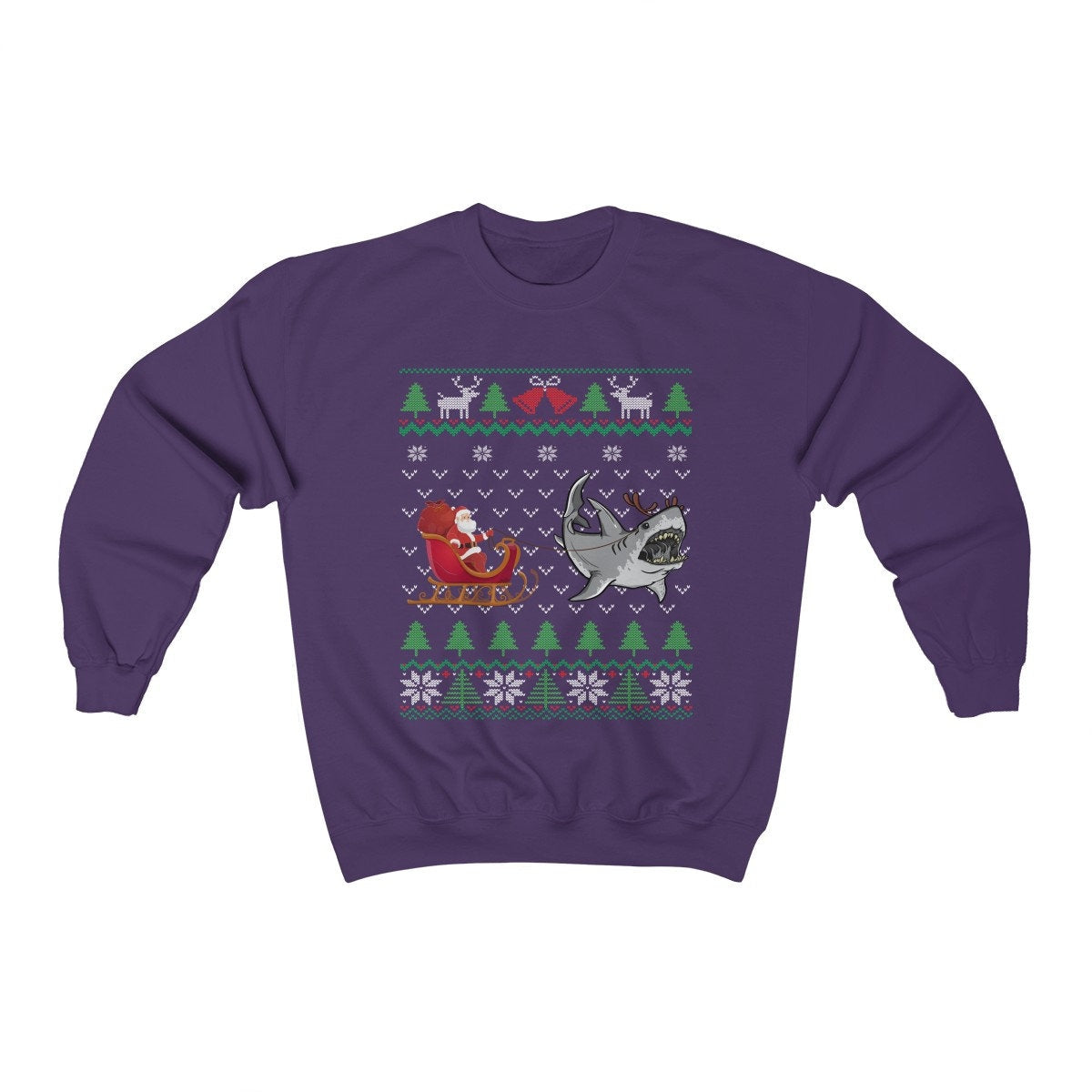 Great White Shark Pulling Santa's Sleigh | Funny Shark Themed Ugly Christmas Sweatshirt | Shark Lover Gift | Christmas Shark Shirt