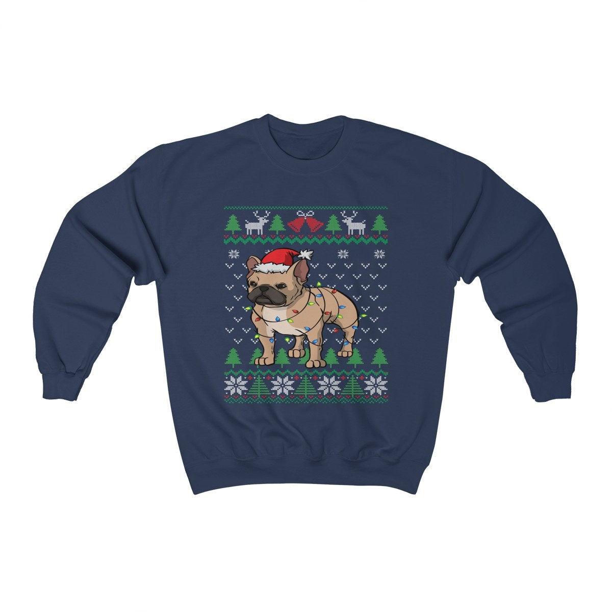 Frenchie Ugly Christmas Sweatshirt, French Bulldog Santa Hat Wrapped in Christmas Lights, Funny Frenchie Bull Dog Lover & Owner Gift Shirt